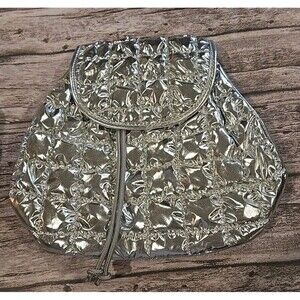 Art Class Silver Quilted Puffer Mini Backpack, Adjust. Straps Drawstring (188)